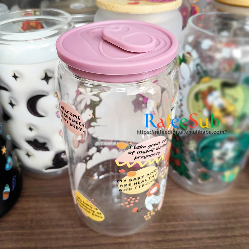 New 16oz 16 oz Glass Beer Can Cup Tumbler Accessories Waterproof Leakproof Color Silicone Lids with Wide Straw Hole