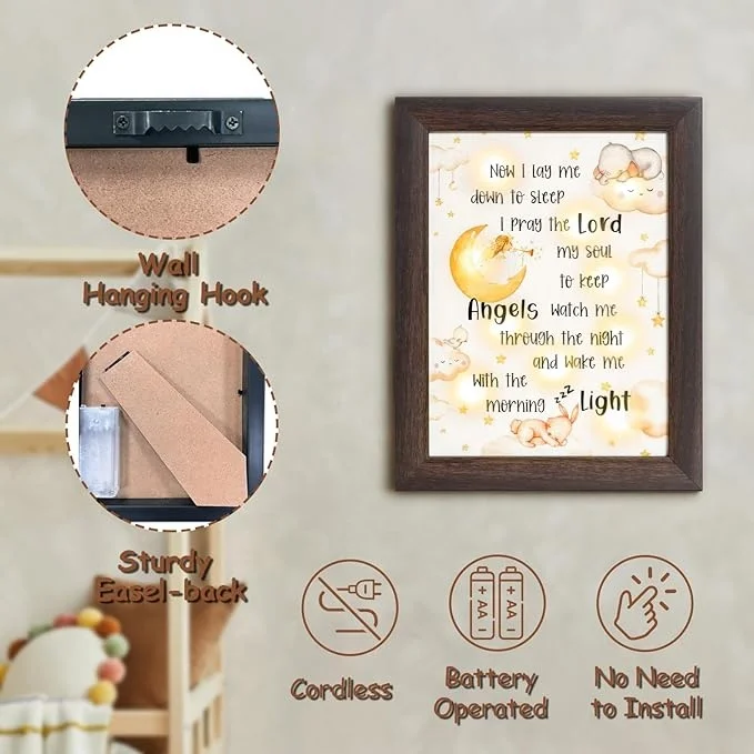 Personalized Wooden Best Baby Baptismal Gifts Nursery Decor Light Frame Baby Shower Godparents Catholic Gifts for Kids
