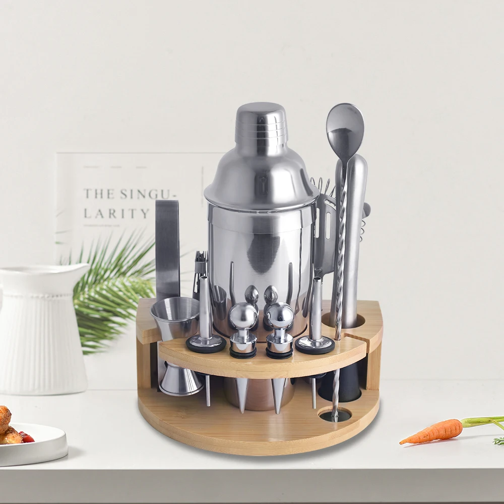 Chunda Bar Tools Kit Bartender Kit 12pcs Stainless Steel  700ml Cocktail Shaker Set with Stand Bar Set