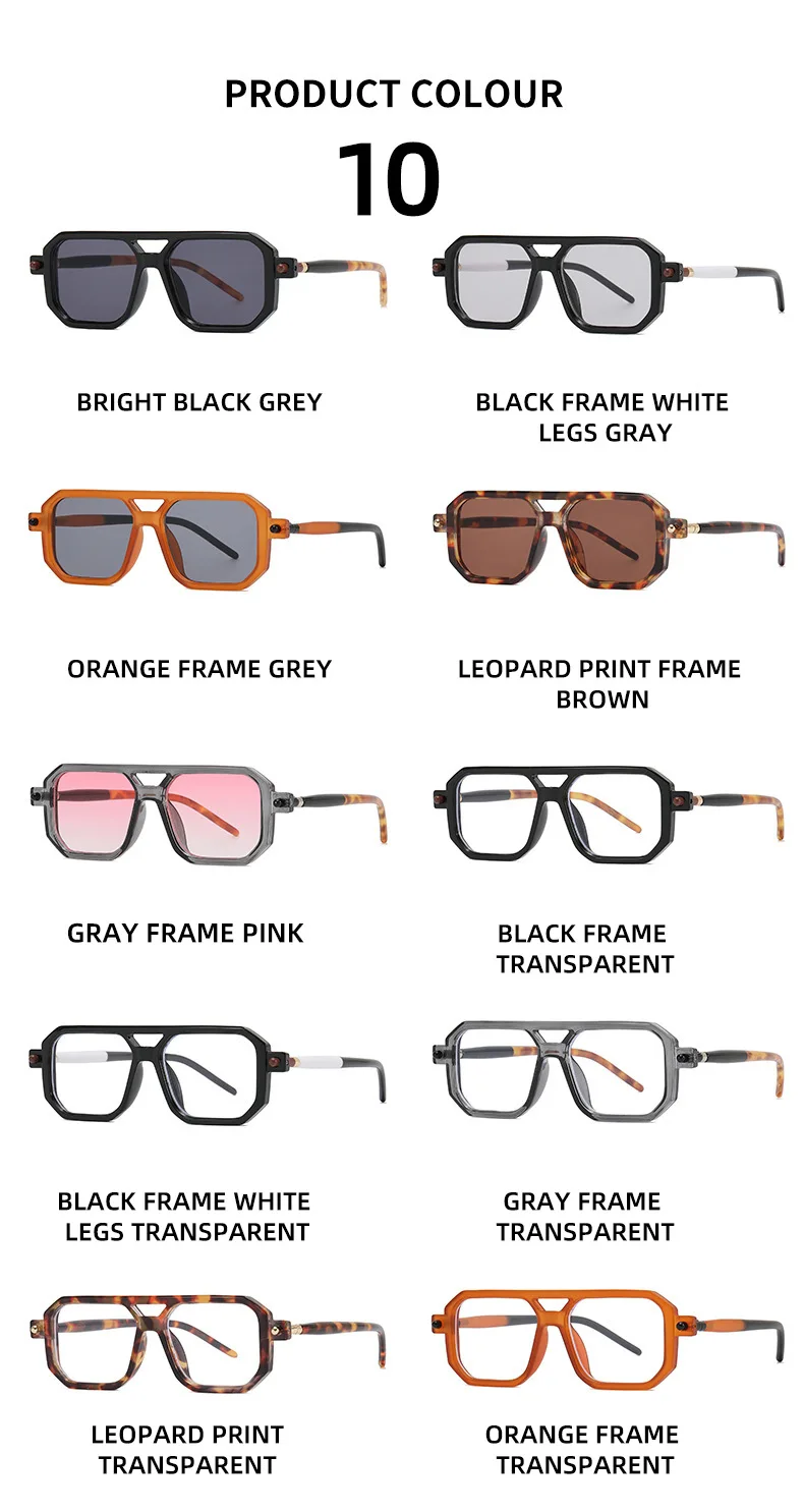 2023 Unique Double Bridges Polygon Square Fashion Colorful Women Sunglasses Square Retro Steampunk Sunglasses for Men
