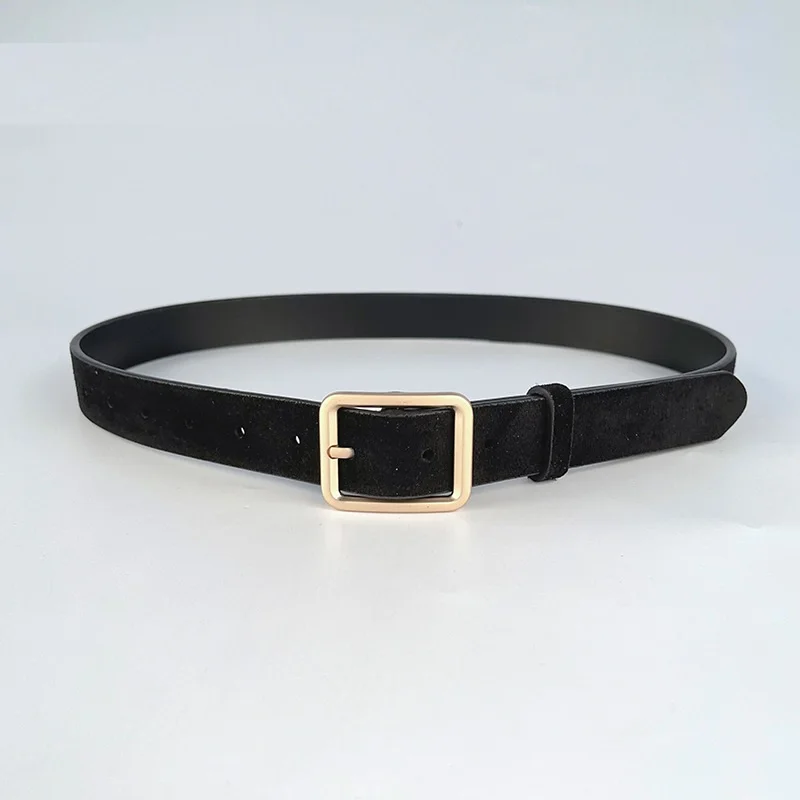 New Designs Retro Velvet Genuine Leather Belt Gold Needle Buckle Cowhide Casual Decoration Jeans Waist Belts