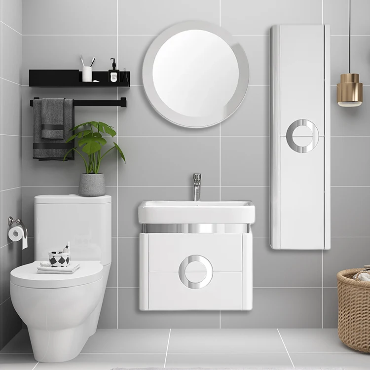 SONSILL  wholesale simple bathroom cabinet set Moroccan white bathroom vanity pvc combined type bathroom vanity light fixtures