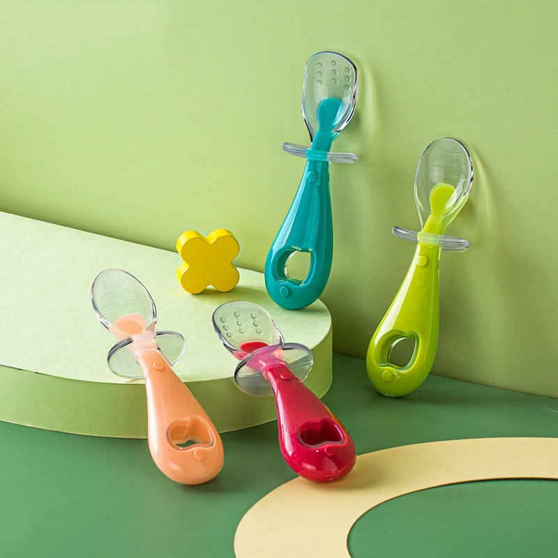 Modern Silicone Spoon Fork Set Short Handle Kid-Style Fruit Tableware Comfortable Soft-Headed Baby Feeding Complementary Spoon