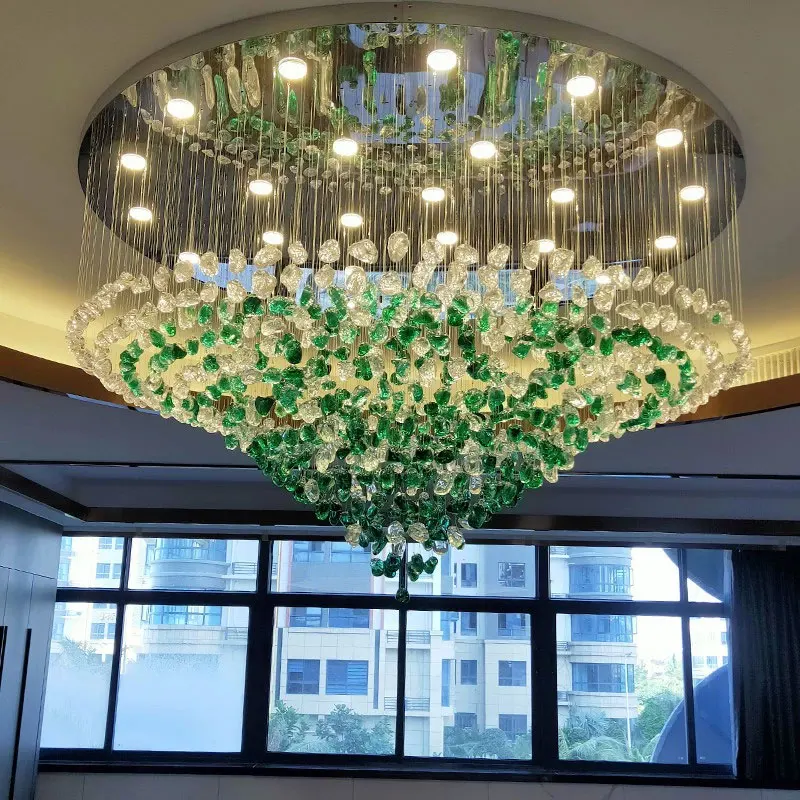 Hanging Colorful Stone Light Grand Show Room Hotel Lobby Large Glass Custom Chandelier Lamp