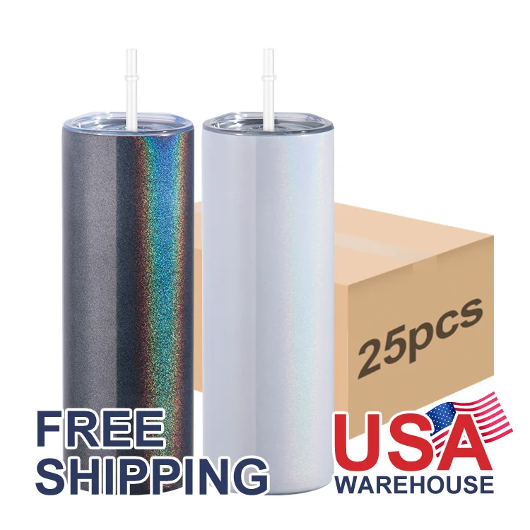 Радужные тонкие стаканы из нержавеющей стали для сублимации, дорожная кружка с принтом «сделай сам», блестящая кофейная чашка 20 унций