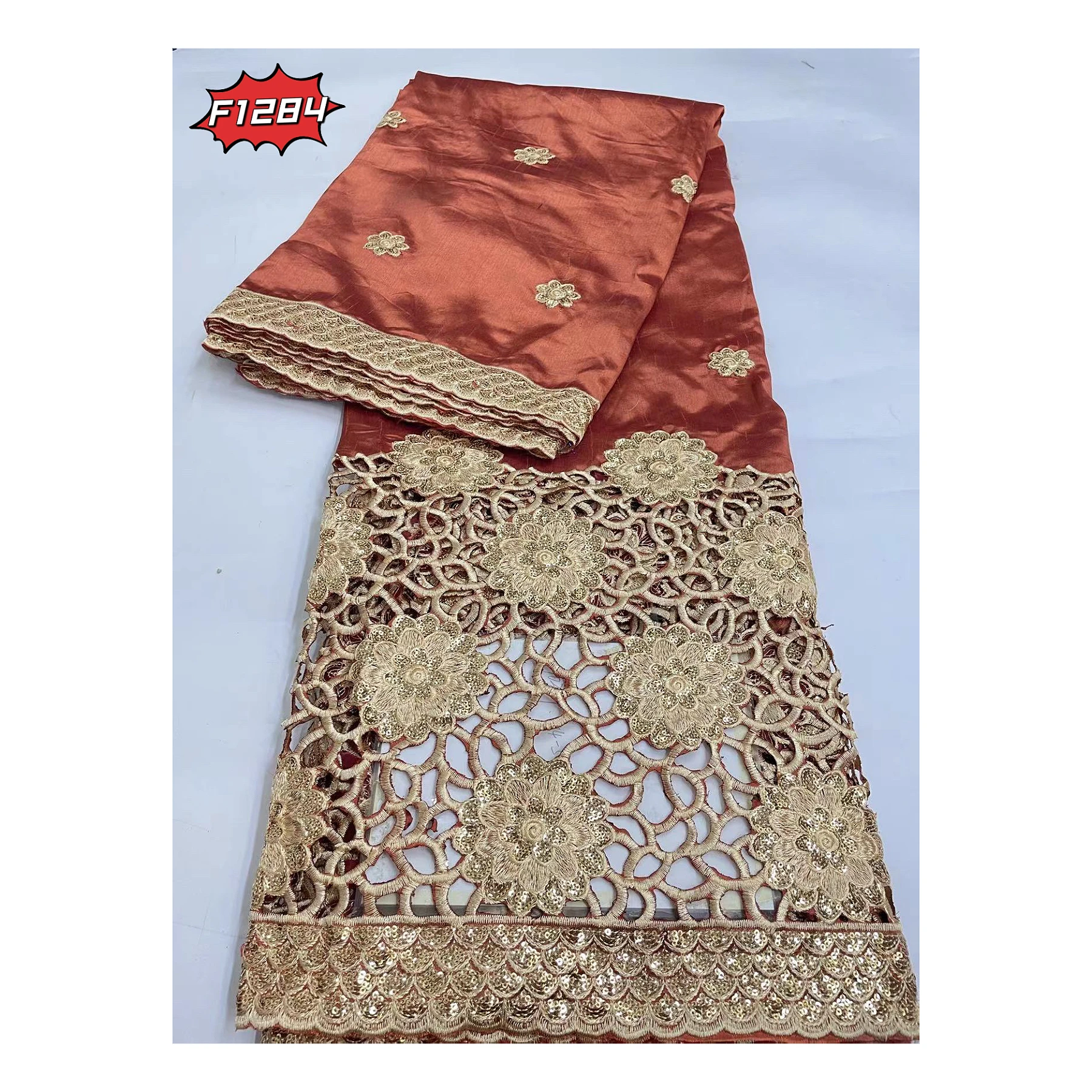 Burt Orange Wholesale Indian George Wrappers With French Lace Blouse soft Silk African George Lace Fabric For Making Clothes