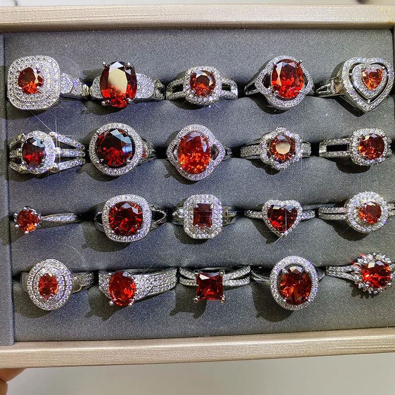 Luxury Fashion Gold Plated Colorful Gemstone round square Ring Statement Micro Inlaid Zircon CZ diamond Engagement Ring Jewelry