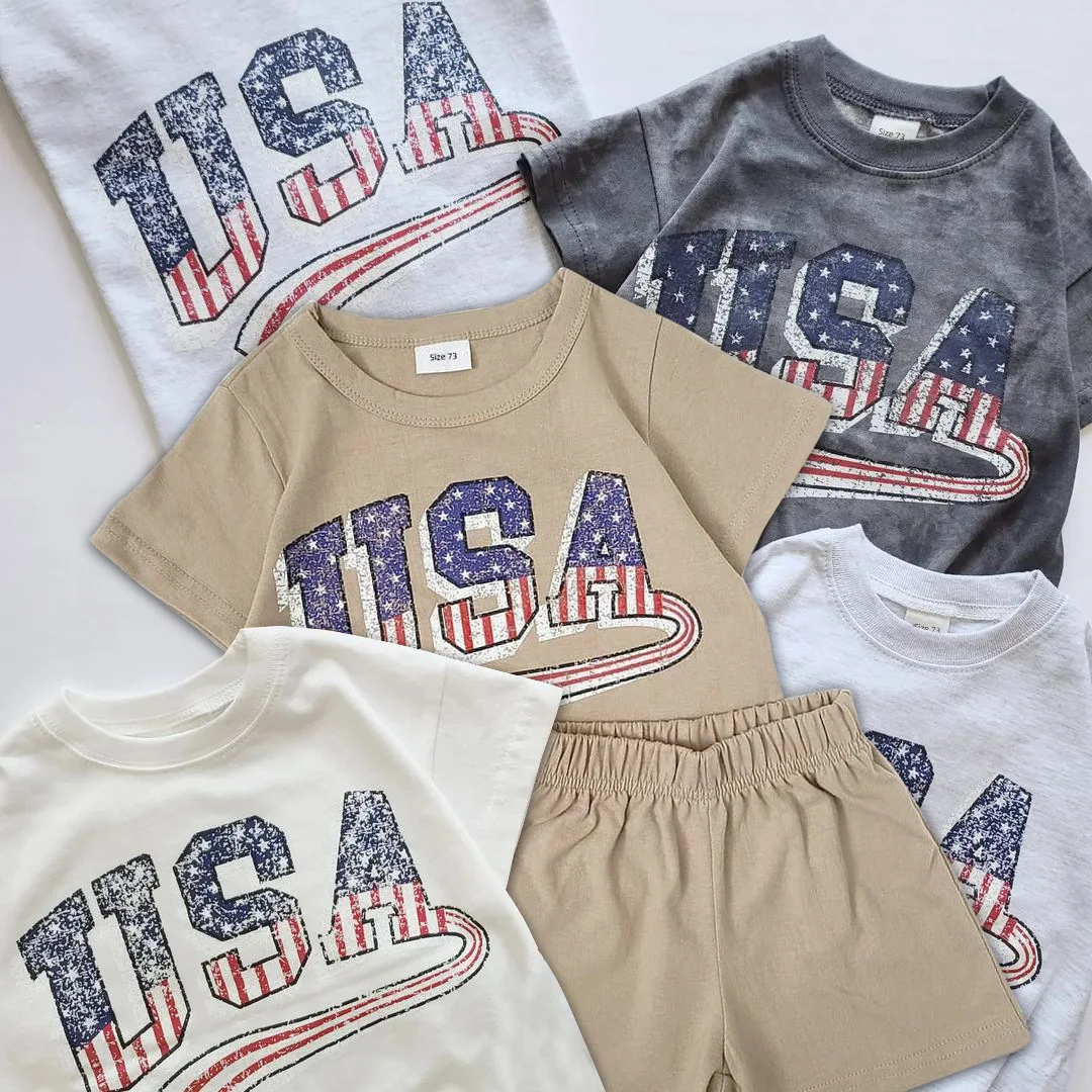 Baby 4th of July Outfit Boy Girl Brothers Sisters Matching Clothes Baby Romper/Toddler Shirts+Shorts American Flag Set