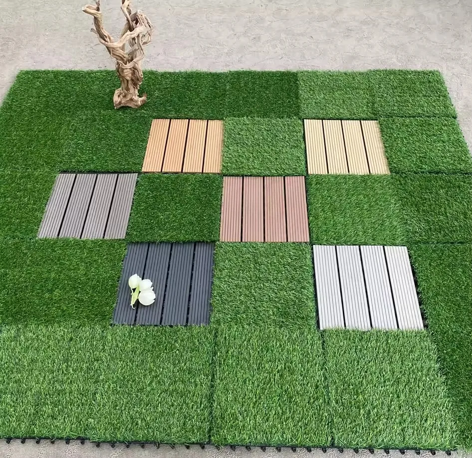 WPC Interlocking PVC Flooring Tiles Modern Design Artificial Grass Turf Tile for Outdoor Lawn Landscape & Backyard for Hotels