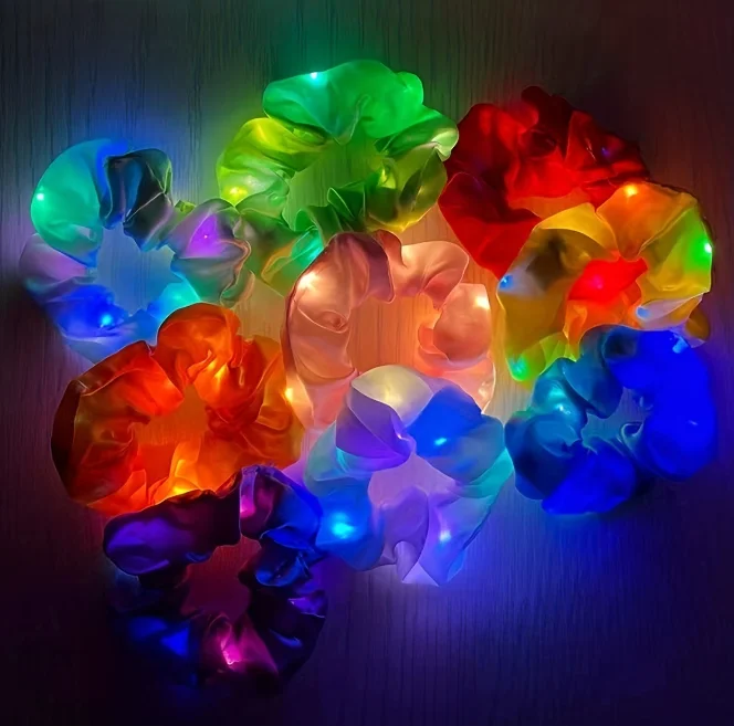 Women Satin Led Flashing Scrunchies Elastic Girls Light Up Hairband Glow Hair Tie For Party Hair Accessories