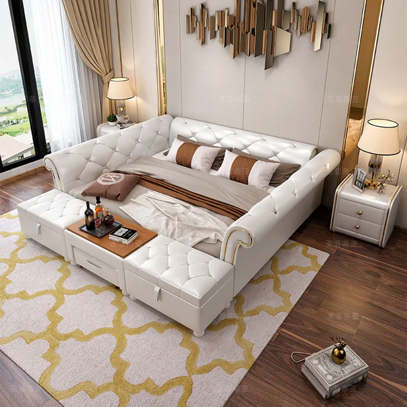 
Assembly type apartment mattress bedroom furniture work and recreation bed with movable chair,table and drawers bed 