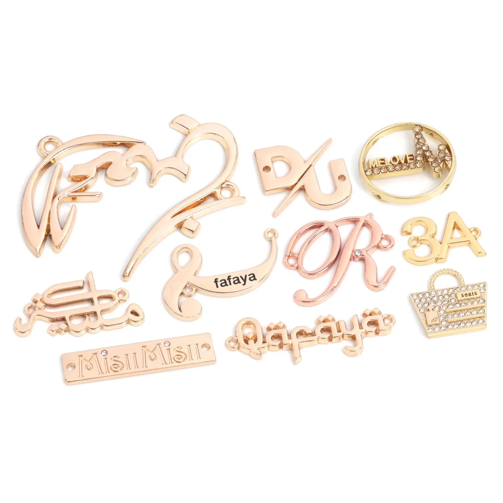Bag Shoe embossed gold custom brand abaya logo plate metal label engrave metal clothing tags for clothes clothing bags handbags