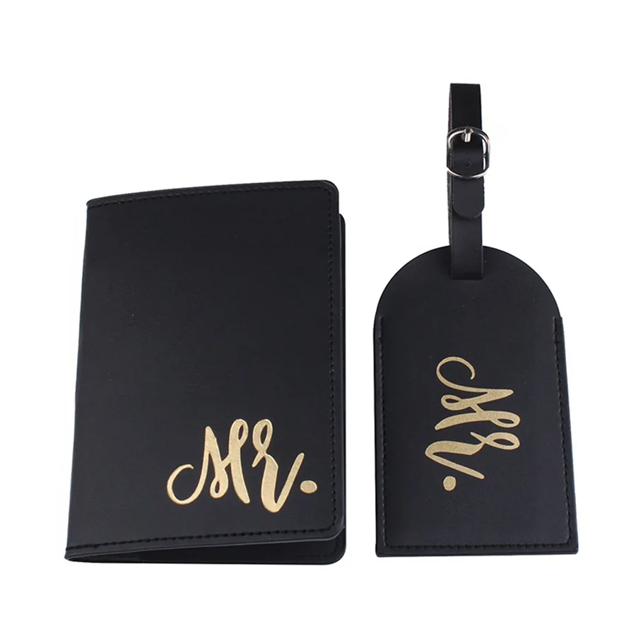 Wholesale Creative  Couple Pu Luggage Tags Passport Cover Set Hang Tag Aircraft Boarding Pass Leather Luggage  Letter Bag Tag