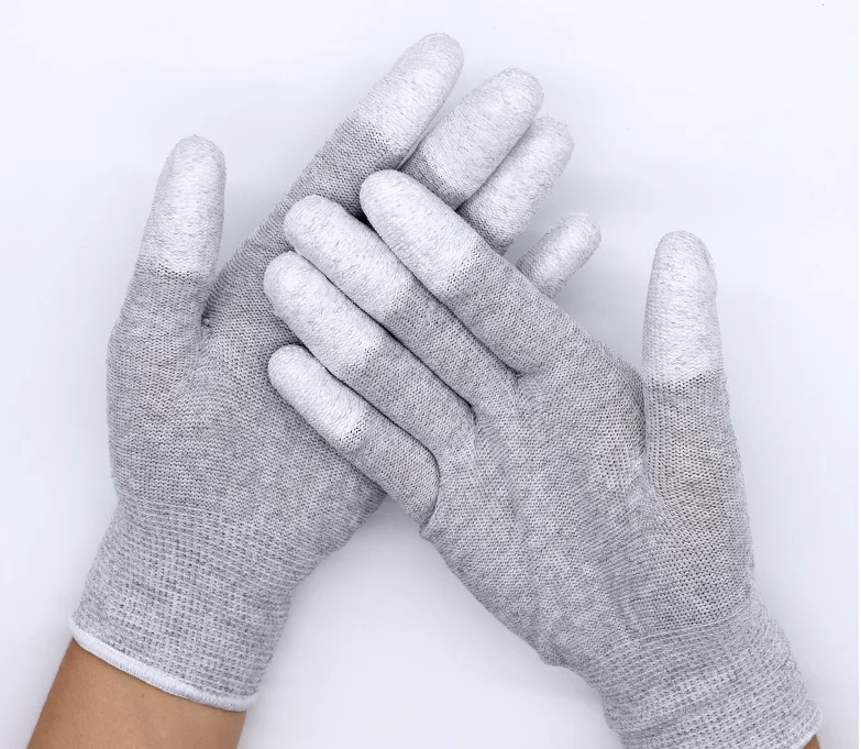 13 Gauge Seamless Top Fit Cleanroom White Safety Gloves PU Fingertips Coated Carbon Fiber ESD Gloves Antistatic Gloves