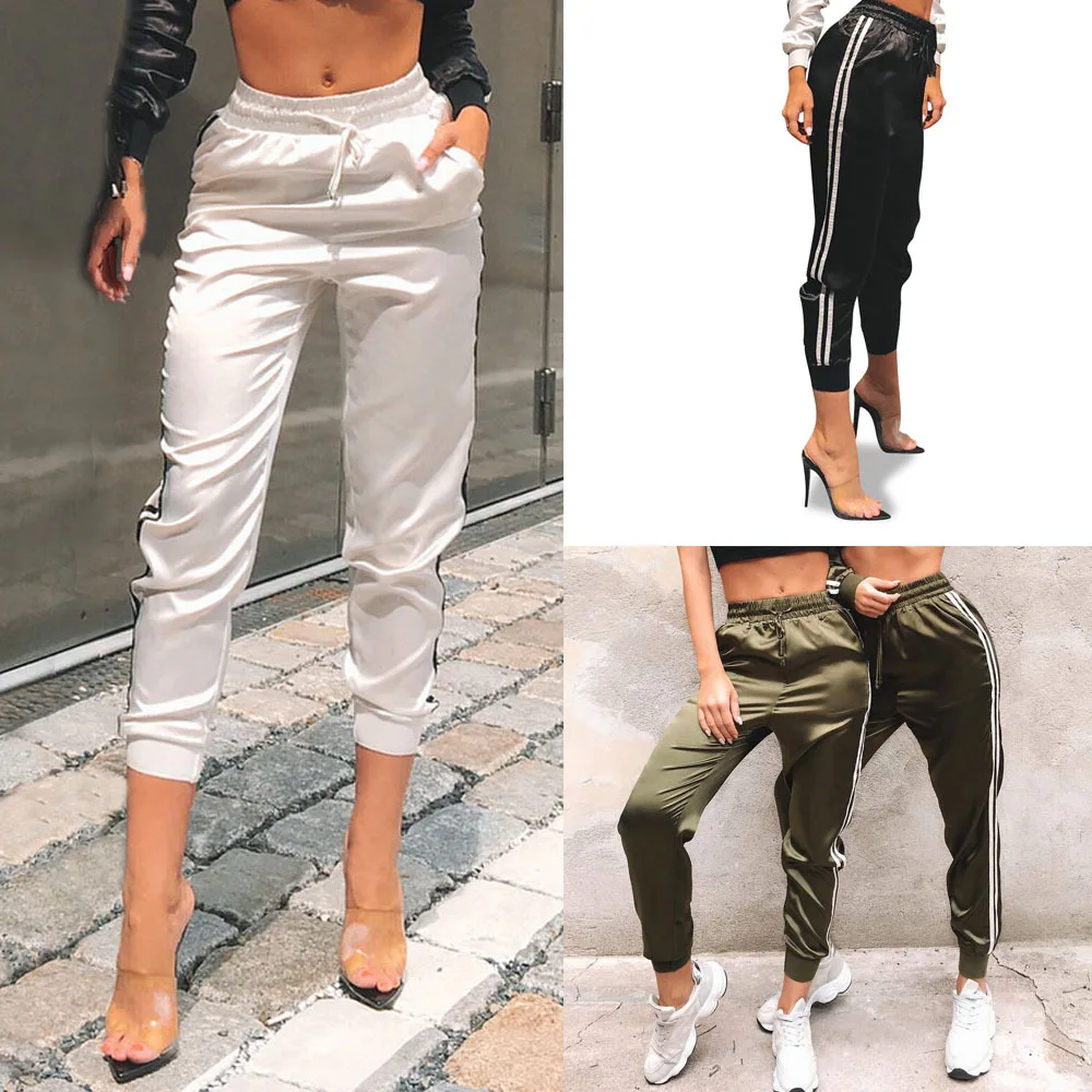 
New design casual high waist ladies pants joggers side stripe women sweatpants 