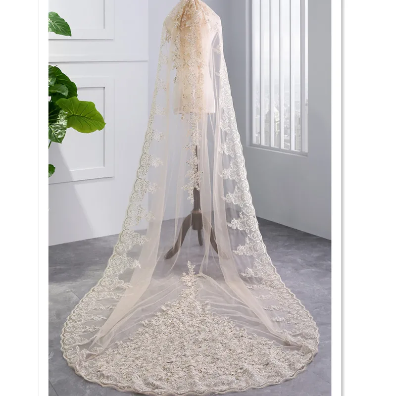 LUOXIN New champagne color veil lace sequins wholesale long bridal veil