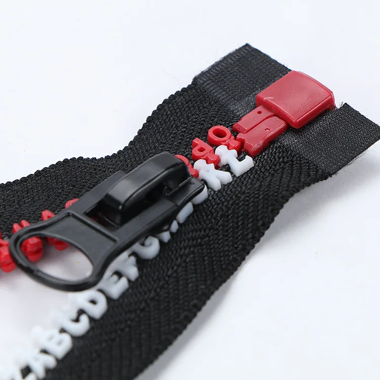 5#8#Letter tooth resin zipper Track teether tooth zipper Contrast color colorful English text tooth plastic zipper long chain