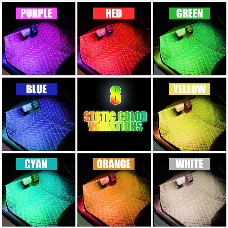 
12V 4pcs 48 LEDs 5050 RGB SMD Over 16 Million Colors Music Sync Car Ambiance LED Lights Interior With Phone APP Control 