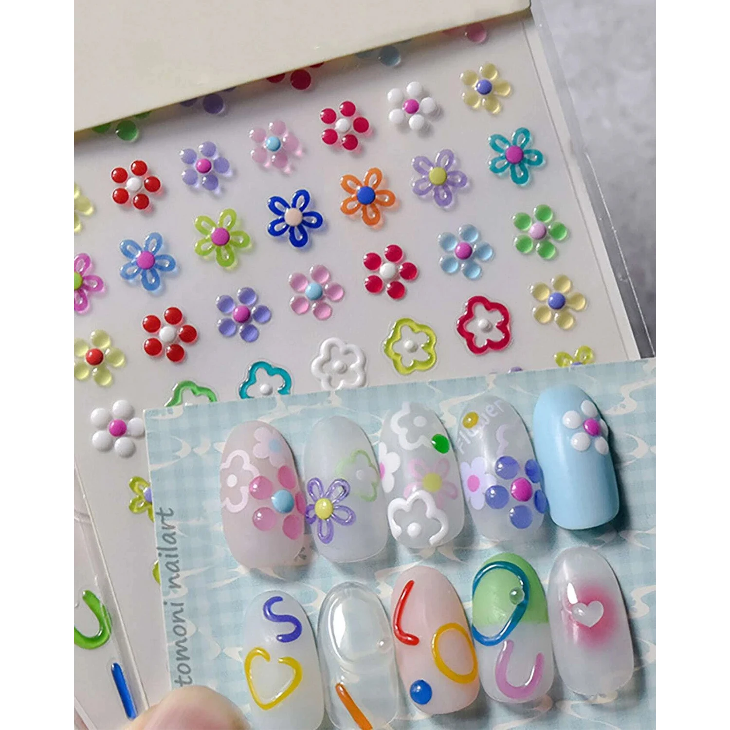 Jelly Emboss Nail Art Sticker Craft Gel Designer 5d Nails Polish Stickers Blossoms/Geometric/Heart  Decoration Manicure