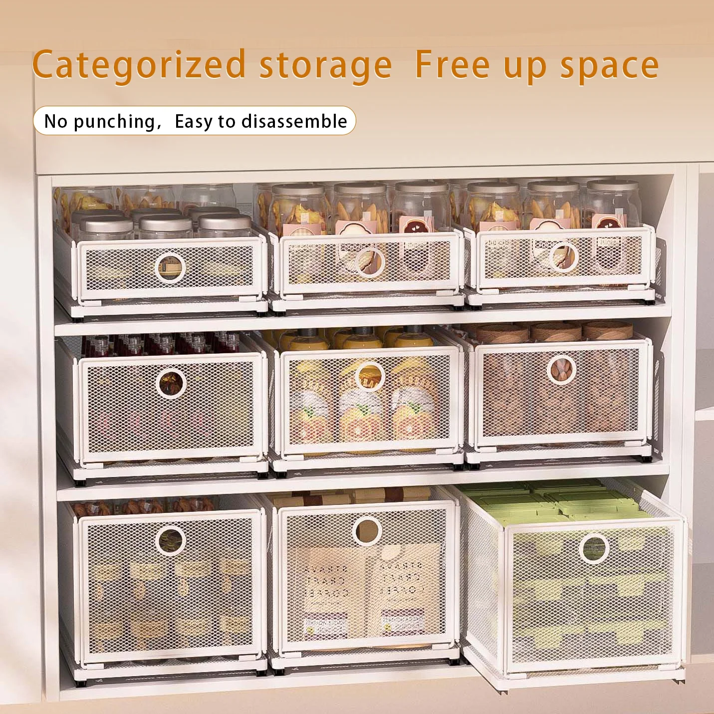 Stackable Drawer type home storage & organization storage cabinets rack holders metal wire basket storage racks shelving units