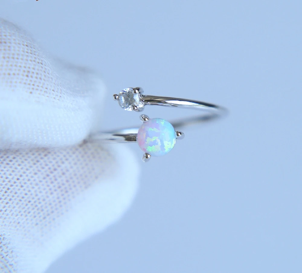 Top Quality 5A CZ White Fire Opal Stone Ring Gold Plated Adjust Open Cz Rings Women Ladies Finger Thin Delicate Ring