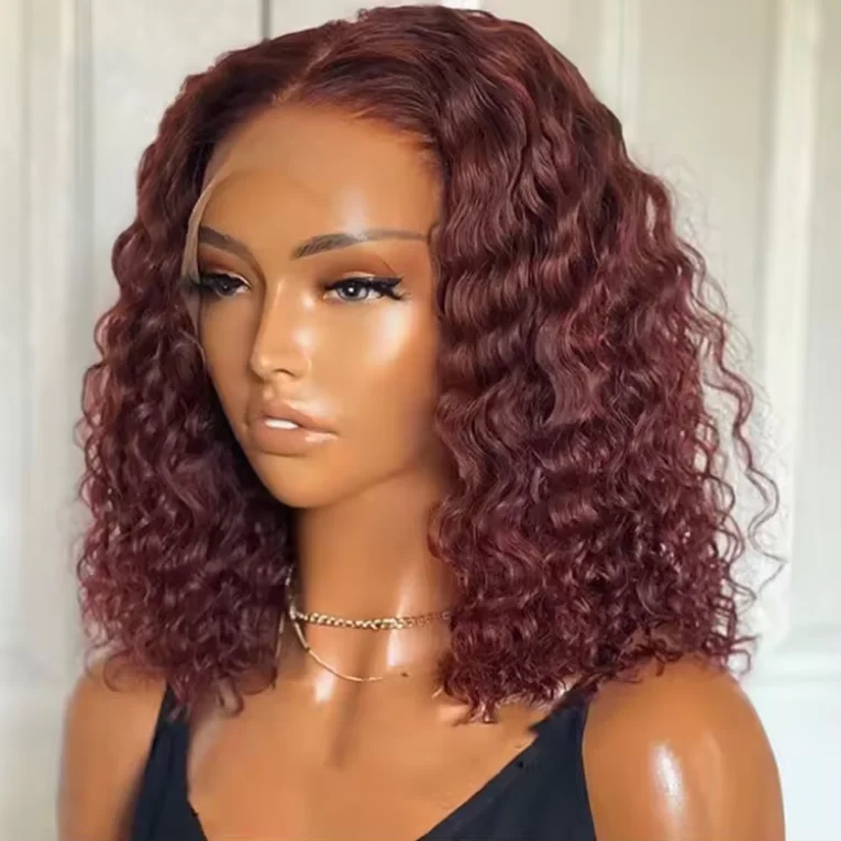 99J Short Bob Lace Front Human Hair Wig Red Burgundy Colored Jerry Curly Lace Frontal Wig Raw Brazilian Virgin Human Hair wigs