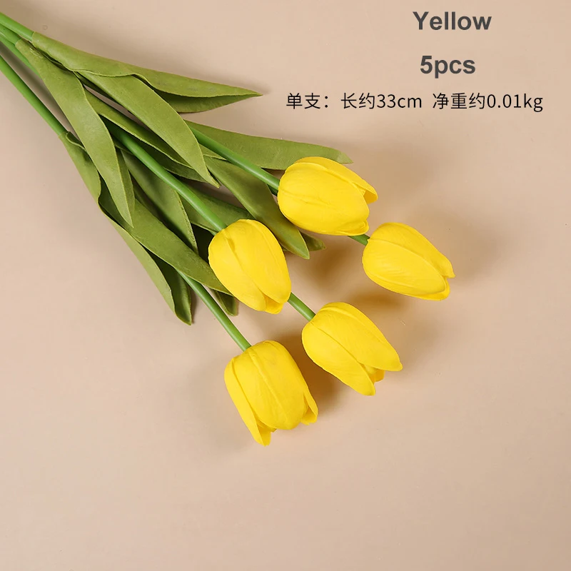 5 Pieces Real touch Faux flowers PU 33cm 13 inch indoor Plant Home Decorative Artificial Tulip Desktop Decor Flowers for Wedding