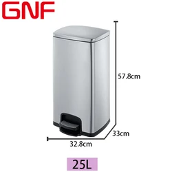 GNF hot selling office 25L foot pedal bin kitchen waste bin stainless steel 430 garbage cans for home