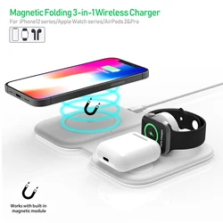 Newest foldable 3 in 1 wireless charger stand 15w Qi fast charging wireless for iphone 13 12 mini pro max / airpods and iwatch