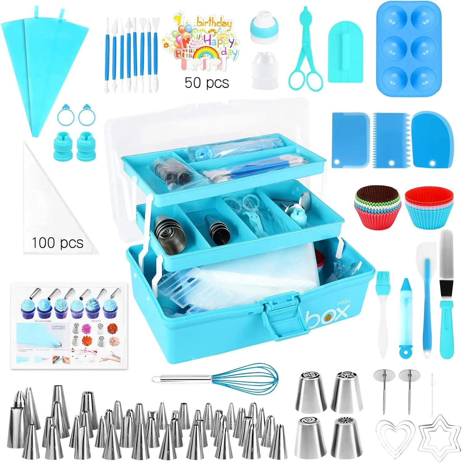 236 pcs 3-Layer Toolbox Organizer Icing Piping Nozzles Baking Supplies Set Tools thanksgiving Christmas Gifts for Beginner