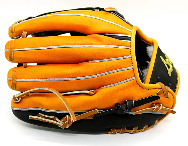 2020 made-in-china black and yellow steerhide leather infield baseball softball gloves  with tanner color cowhide leather laces