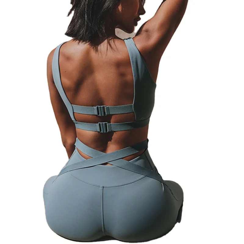 Wholesale Yoga Active Wear Tight Sports Clothes 2 Piece High Waist Leggings Sports Bra Gym Fitness Set