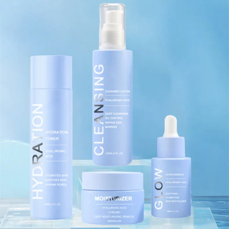 OEM 4 Pieces Korean Skincare Products Natural Hyaluronic Acid Brightening Moisturizing Private Label Korean Skin Care Set
