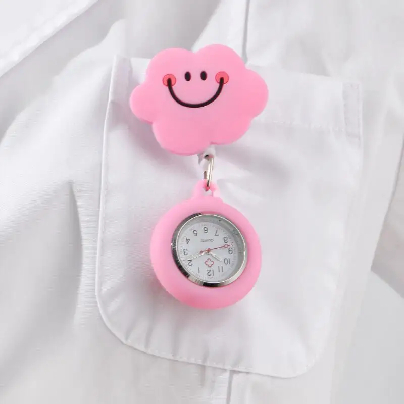 4 Colors Resin Cute Cartoon Cloud Nurse Watch Retractable Nurse Doctor FOB Pocket Watches Hang Medicine Clock Gift Watches