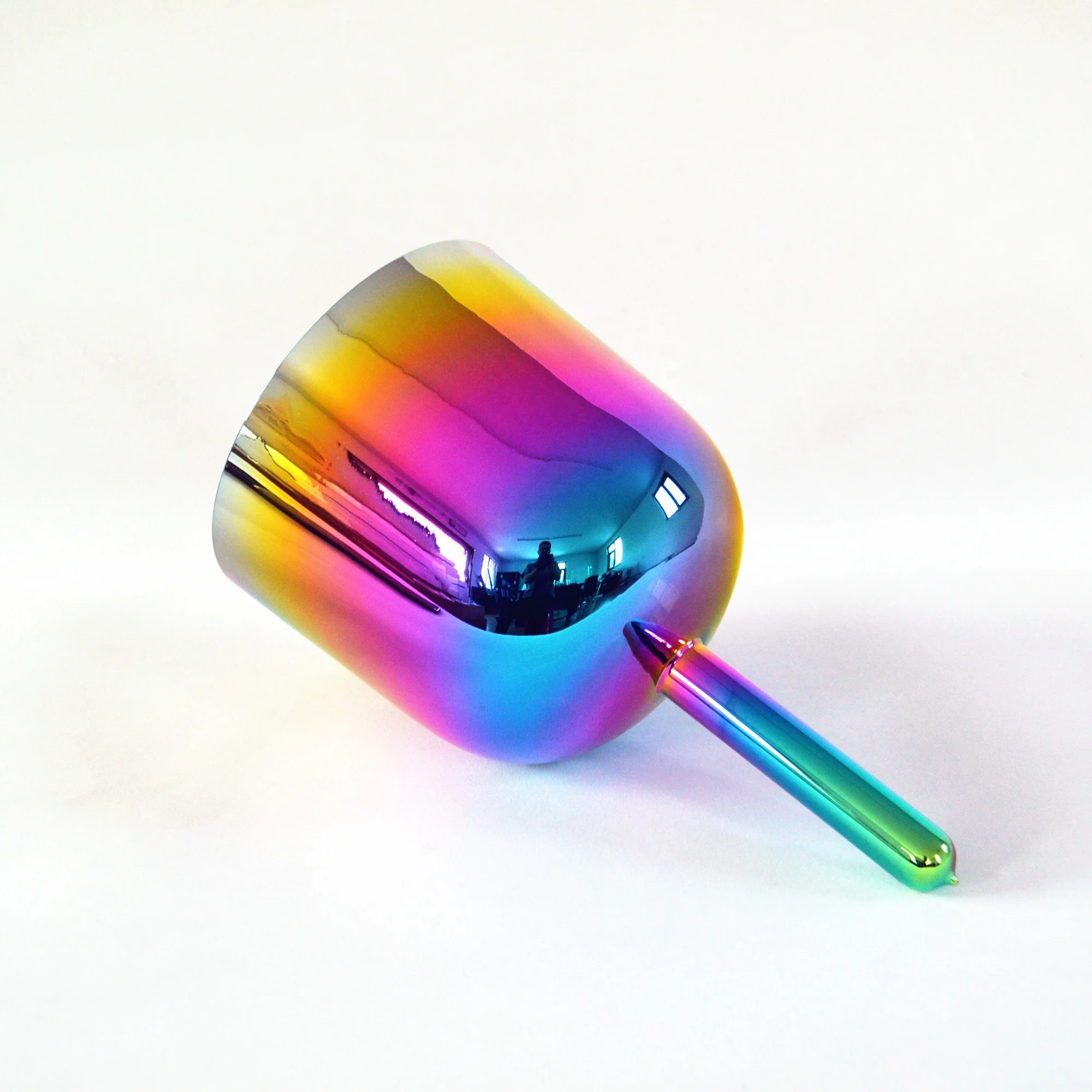 HF Gorgeous Handle Crystal Singing Bowl Titanium Plated Bowl Sound Healing Meditation Octave 3rd 4th Quartz Sound Bowl