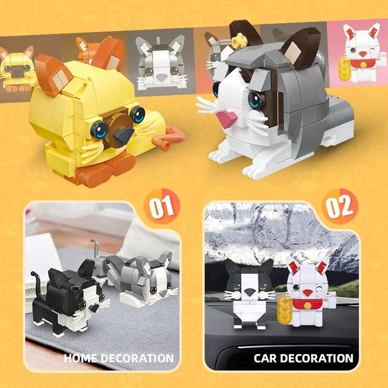 Wholesale Early Education DIY Assembly Cat Cartoon Doll Cute Pet Trendy Play Ornament Toy Micro Particle Building Blocks Gift