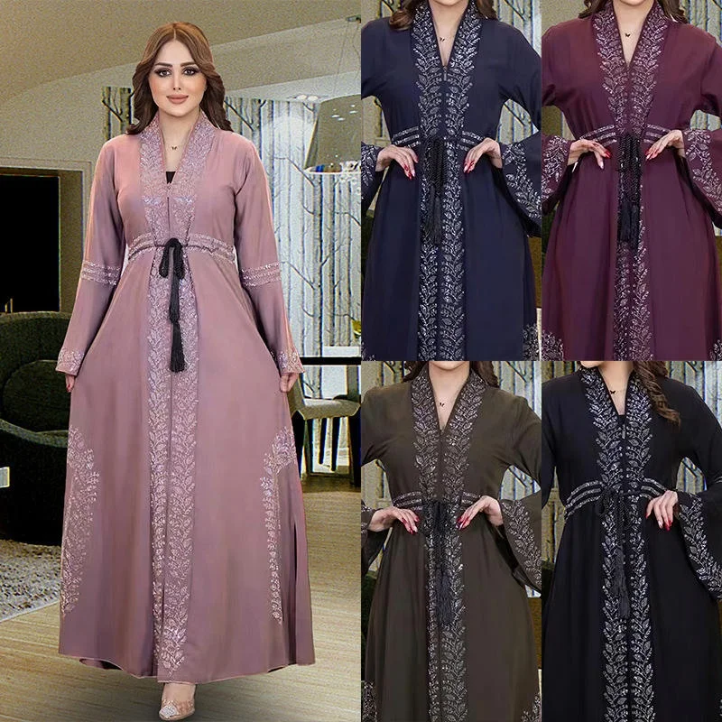 Latest design Middle Eastern women Muslim Maxi dress print skirt Elegant casual dress