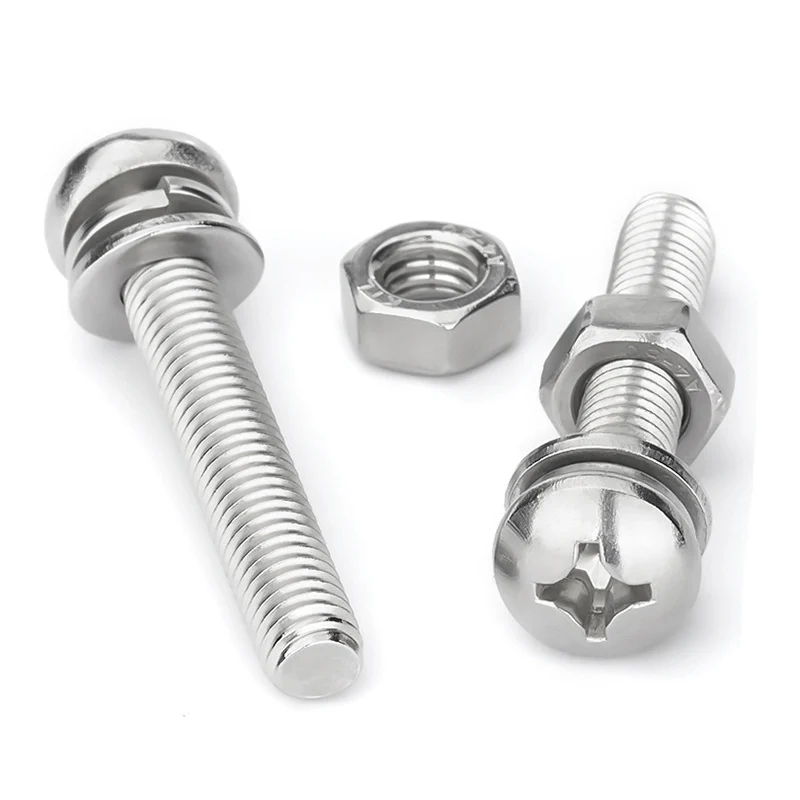 Stainless Steel Cross Round Head Screws Nut Flat Washer Set Spring Washer Combination Assembling Bolts Screw