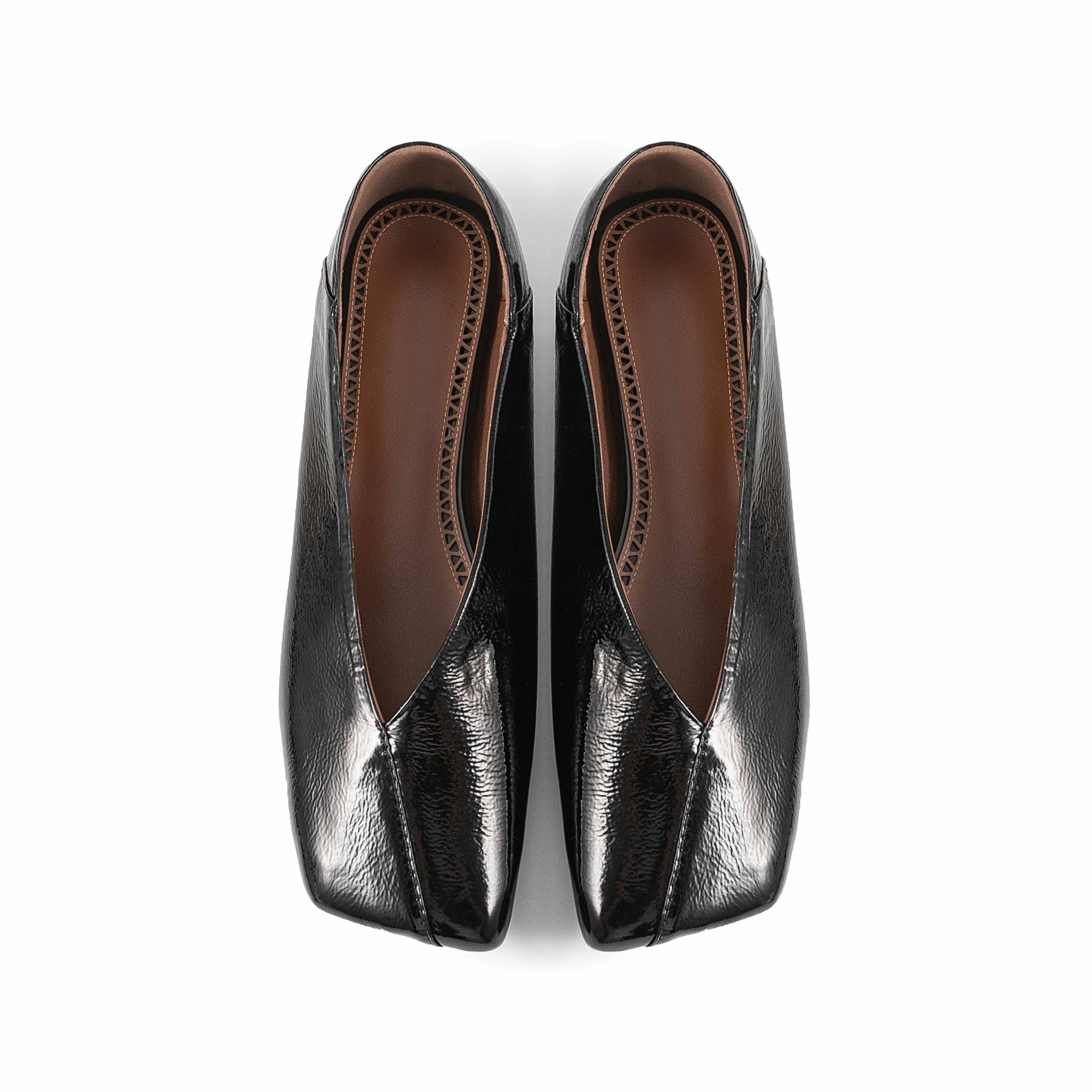 Comfort Black Cow Patent Leather Women Square Toe Ballet Flats Ladies Office Job Shoes