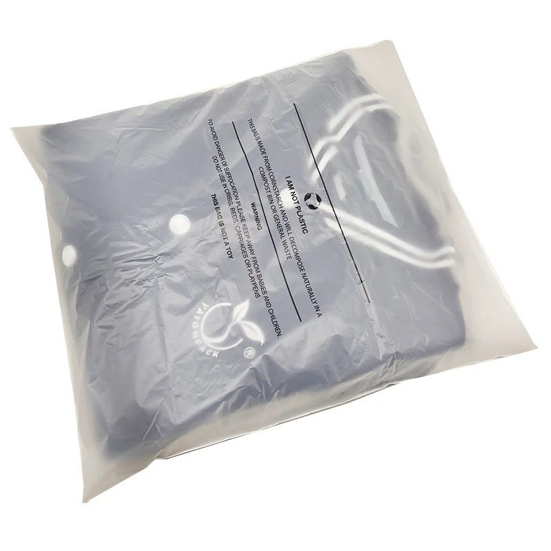 Oem Custom Fully Biodegradable Self Adhesive Clothes  Pouch Printed Frosted Degradable Waterproof Pla Clothing Packaging Bag