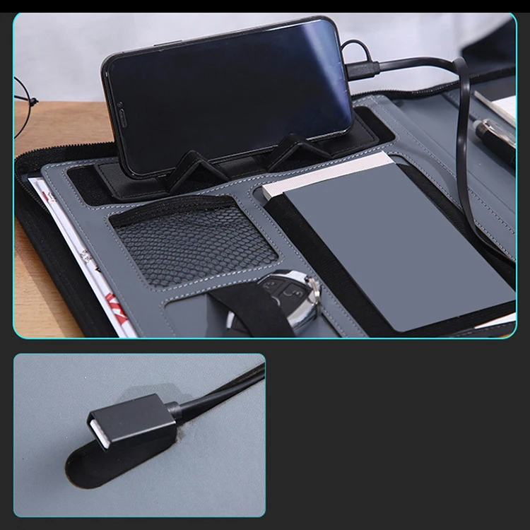 Многофункциональная папка-портфель из искусственной кожи в твердом переплете с функцией беспроводной зарядки