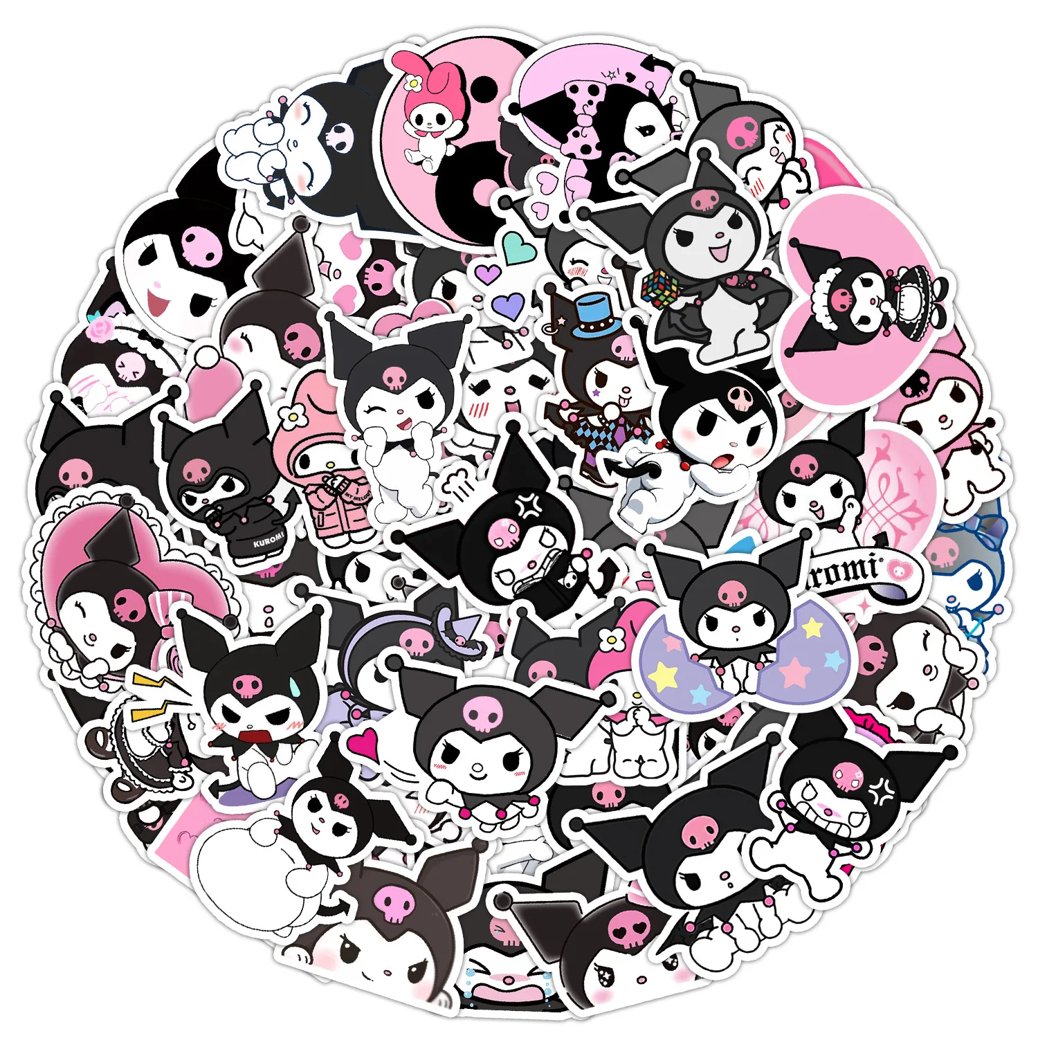 50Pcs Cute Cartoon kuromi and Melody Kawaii Girl Decorative Stickers For Car Bottle Wall Vinyl Kid Anime Sticker