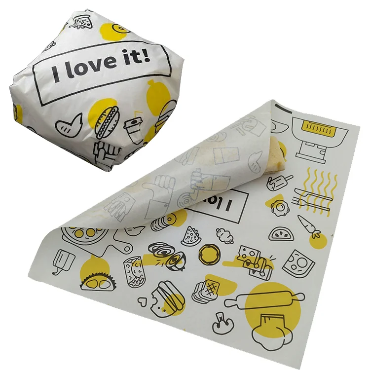 Food Grade Waxed Paper Customize Logo Grease proof Pe Wax Burger Wrap With Custom Size