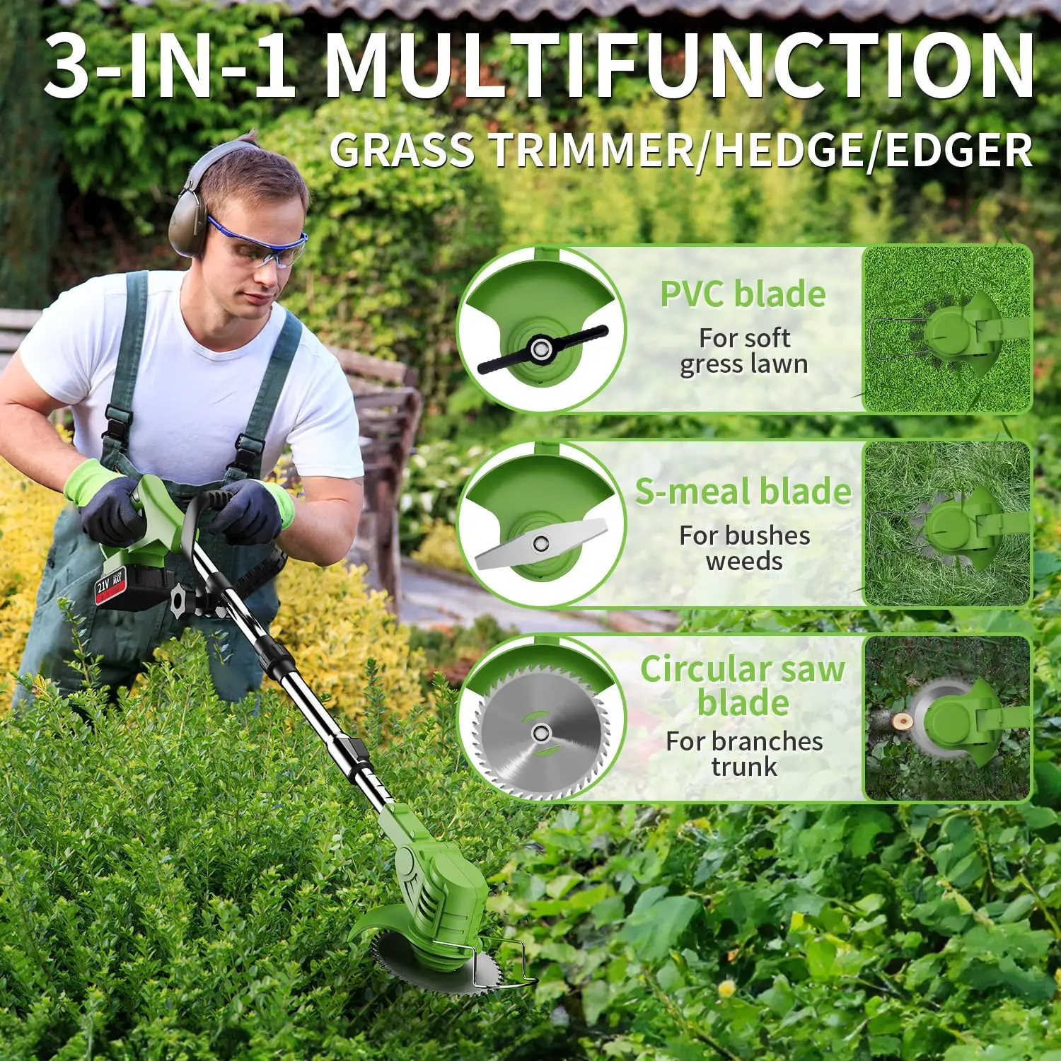 Battery Lawn Trimmer 20v Garden Gear Easy Carry Rechargeable Grass Strimmer Electric Lawn Mower with Telescopic Handle