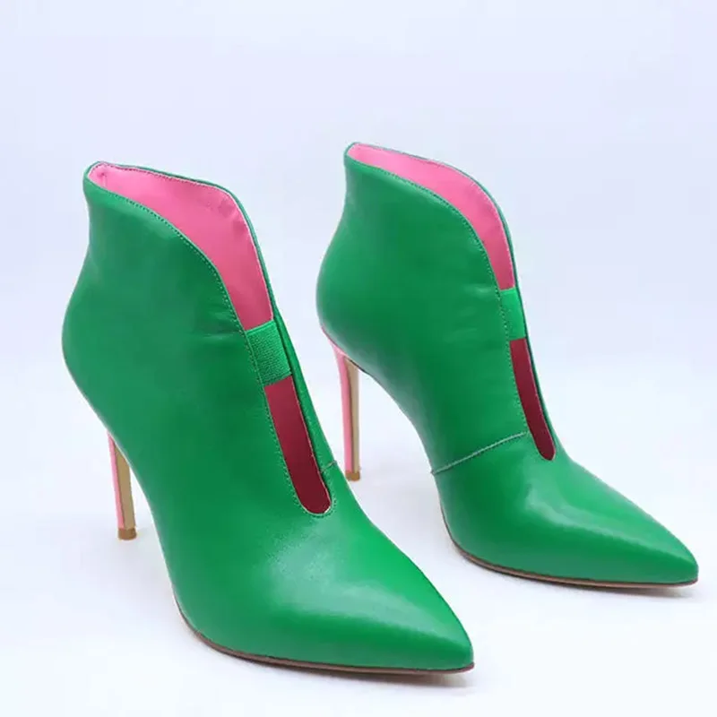 Support OEM/DOM Latest Design Women Leather Boots Pink Green Red Stiletto Women High Heels Open Vamp Boots