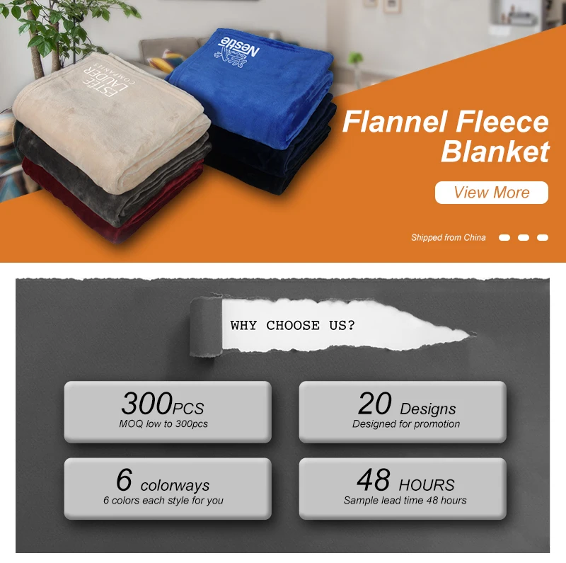 Wholesale Custom Logo Flannel Fleece Blanket Eco-Friendly 100% Polyester Coral Fleece Throw Plaid  For Sofa