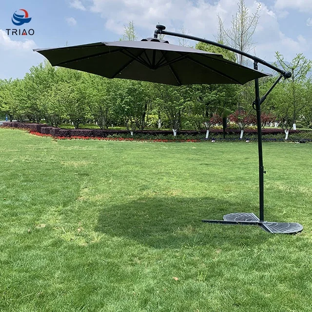 Oem 300cm Best Solar Lighted Stand Alone Hanging Shade Sun  Market Cantilever Umbrella For Sale