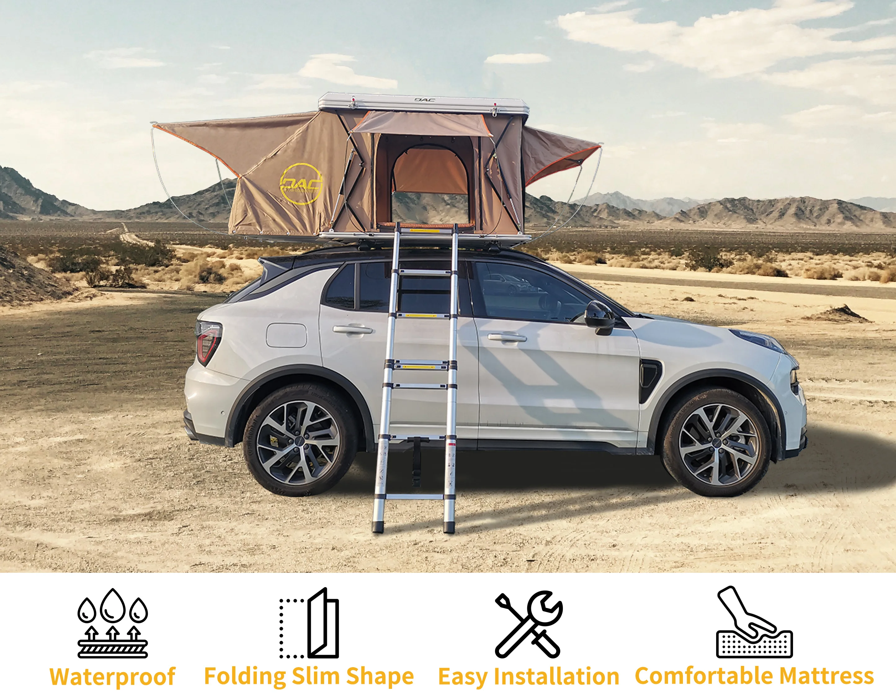 Outdoor Hard Shell Rooftop Tent for Offroad Camping 2-3 Person Car Roof Top Tent Vehicle SUV Roof with Ladder