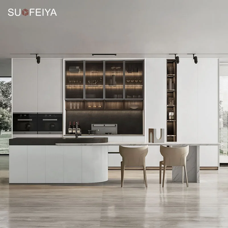 Suofeiya Wholesale Euro Home Cupboard PVC Gloss Solid Wood Flat-panel Kitchen Storage Cabinets