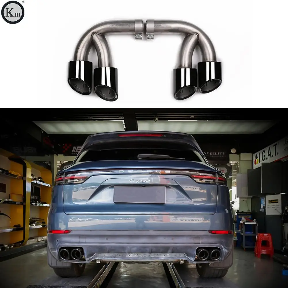 Выхлопные трубы KM для Cayenne GTS style 9Y0 2018-up, выхлопные трубы, глушитель, наконечники, задняя труба, черный титановый нормальный стиль